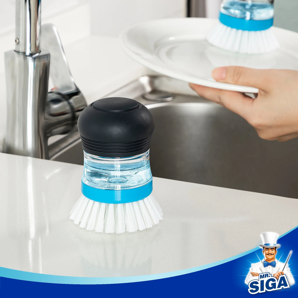 Soap Dispensing Palm Brush, Kitchen Brush for Dish Cleaning, 1 Pack, Navy,Nylon Brush