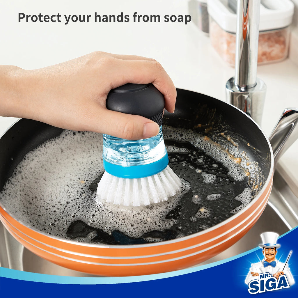 Soap Dispensing Palm Brush, Kitchen Brush for Dish Cleaning, 1 Pack, Navy,Nylon Brush