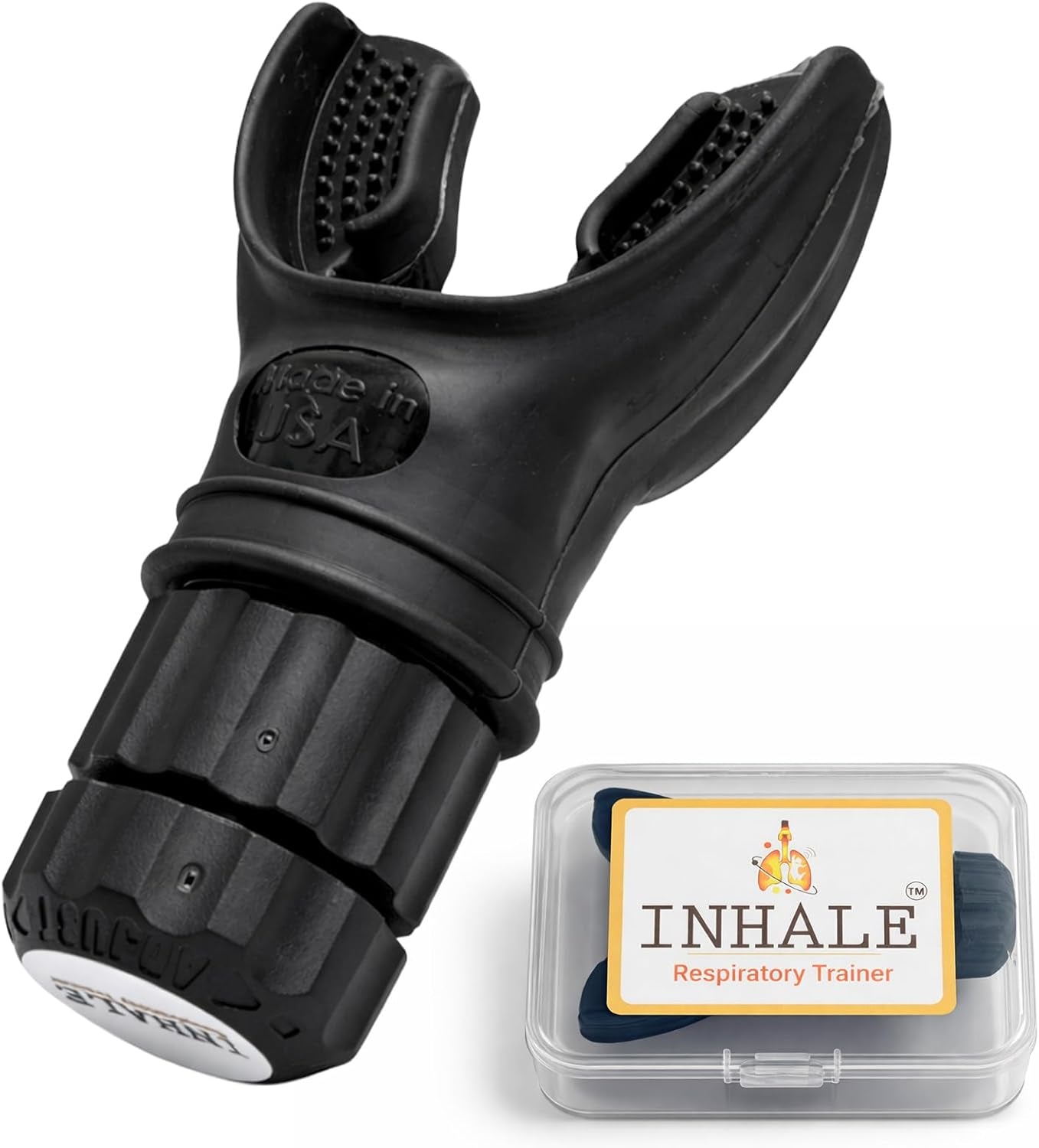 Respiratory Trainer | Lung Strengthening Breathing Exercise Device | Made in USA | Adjustable Bi-Directional Resistance | Medical Grade Silicone Mouthpiece | Carrying Case Included