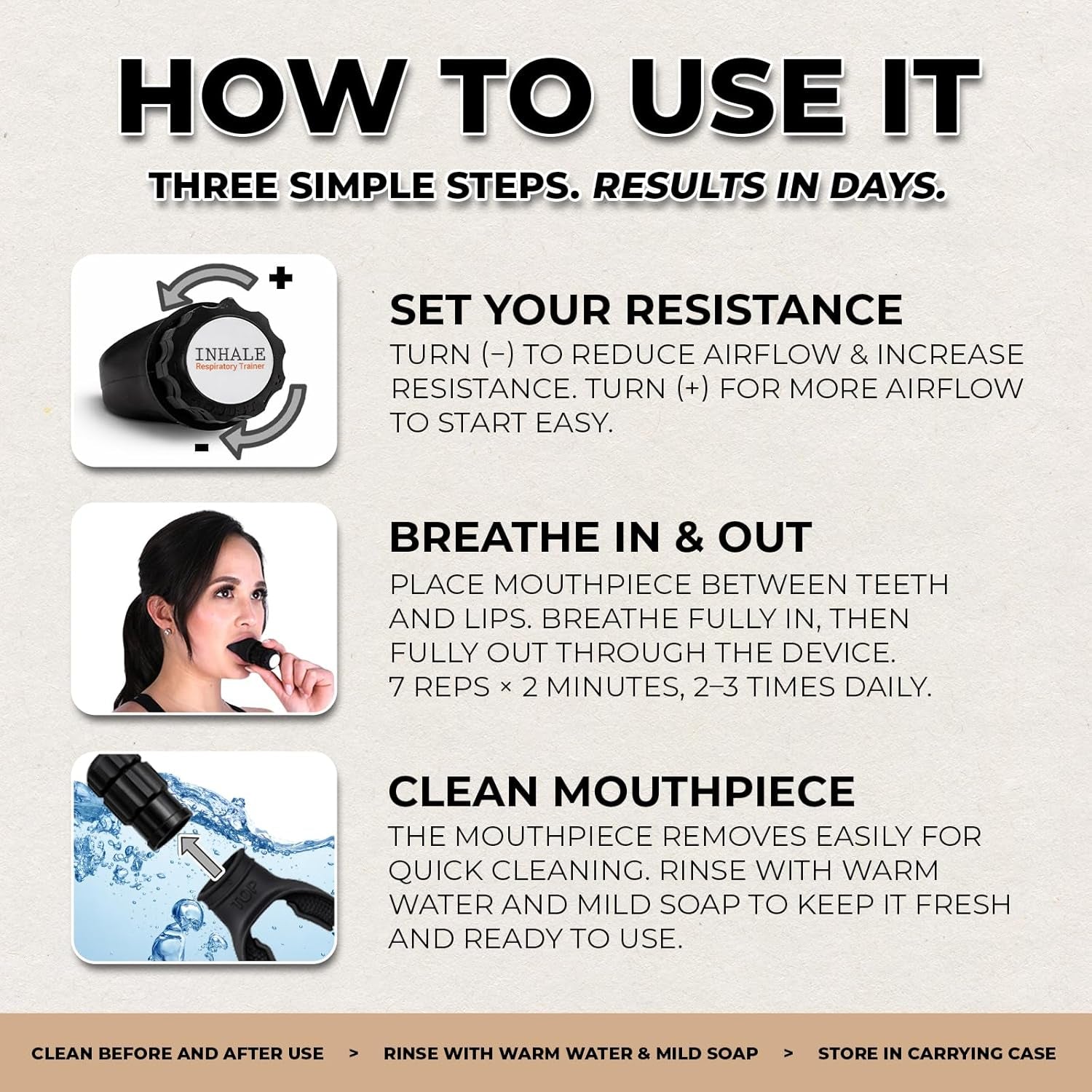 Respiratory Trainer | Lung Strengthening Breathing Exercise Device | Made in USA | Adjustable Bi-Directional Resistance | Medical Grade Silicone Mouthpiece | Carrying Case Included